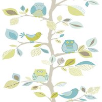 Selbstklebende Tapete für Kinderzimmer und Schlafzimmer Eulen Vinyltapete selbstklebend in Blau Grün Vogel Wandtapete als Tapetenpaneel - Blau, von BRICOFLOR