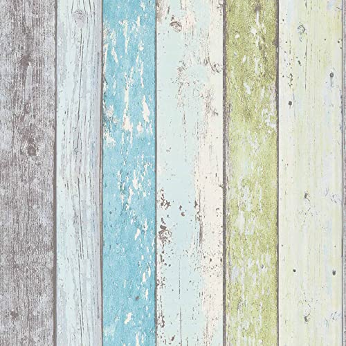 Bunte Holztapete im maritimen Stil | Vintage Vliestapete in Holzoptik | Landhaus Tapete maritim gestreift für Schlafzimmer und Küche Bunte Holztapete im maritimen Stil | Vintage Vliestapete in Holzoptik | Landhaus Tapete maritim gestreift für Schlafzimmer und Küche von BRICOFLOR