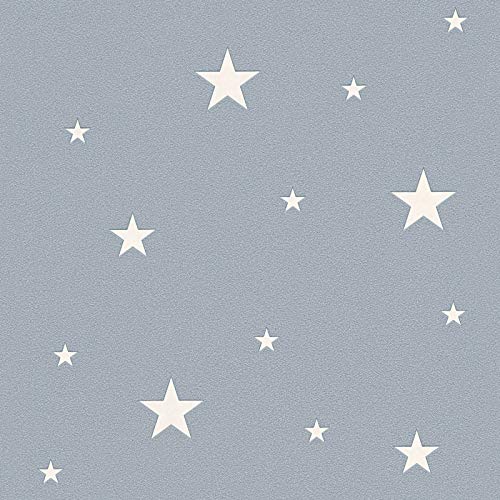 Fluoreszierende Tapete Sterne grau weiß | Sterne-Tapete die im Dunkeln leuchtet | Vliestapete | Kinderzimmer-Tapete online kaufen! von BRICOFLOR