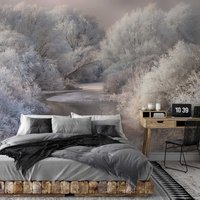 Fototapete | Frozen Forrest Waldtapete Weiß Grau Wohnzimmertapete Schlafzimmertapete See Baumtapete Natur 3.84 M X 2.6 von BRICOFLOR