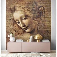 Fototapete Leonardo Da Vinci | Head Of A Young Woman With Tousled Hair Or, Leda | Gouache On Wood Kunst Wohnzimmer-, Schlafzimmertapete von BRICOFLOR