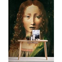 Fototapete Leonardo Da Vinci | Head Of The Saviour | Oil On Panel Kunstwerk Portrait Gesicht Kunst Wohnzimmer-, Schlafzimmertapete von BRICOFLOR