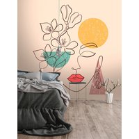 Fototapete | Minimal Face Zeichnung Kunst Malerei Gesicht Frau Blumen Schlafzimmer-, Wohnzimmer-, Flurtapete 3, 50 M X 2, 55 von BRICOFLOR