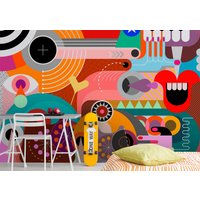 Fototapete | Pop Style Art Abstrakt Malerei Abstrakte Gesichter Kunst Schlafzimmer-, Wohnzimmer-, Flurtapete 3, 50 M X 2, 55 von BRICOFLOR