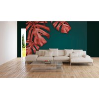 Fototapete | Red Palm Palmenblätter Rote Blätter Tropisch Gezeichnet Schlafzimmer-, Wohnzimmer-, Flurtapete 3, 50 M X 2, 55 von BRICOFLOR