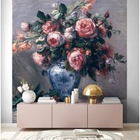 Fototapete Renoir | Vase Of Roses Floral Rosen Gemälde Kunst Kunstwerk Wohnzimmer-, Schlafzimmer-, Küchen-, Flurtapete von BRICOFLOR