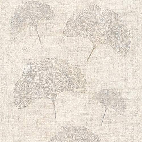 Ginkgo Tapete in Naturfarben | Asiatische Vliestapete mit Blätter Deisgn in Grau Beige | Blatt Wandtapete aus Vlies und Vinyl für Schlafzimmer von BRICOFLOR