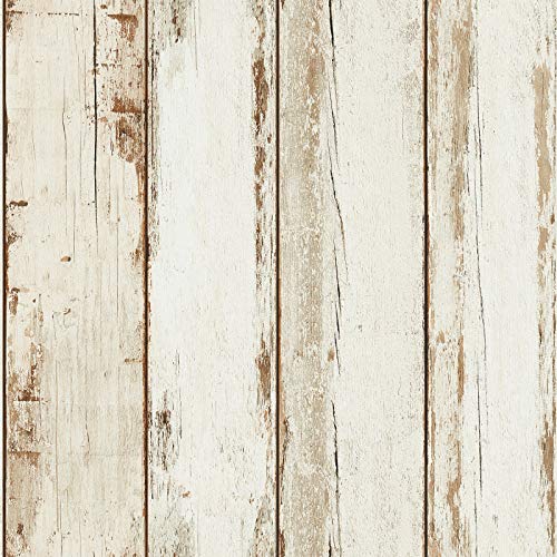 Holz Tapete für Schlafzimmer im Vintage Stil | Shabby Chic Tapete in Holzoptik in Weiß | Landhaus Vliestapete im maritimen Stil von BRICOFLOR