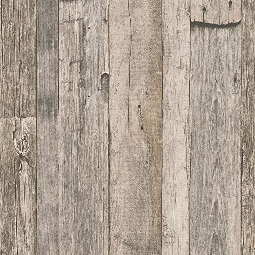 Holz Tapete in Beige und Grau | Vintage Tapete in Holzoptik | Landhaus Vliestapete im Used Look für Wohnzimmer und Schlafzimmer von BRICOFLOR