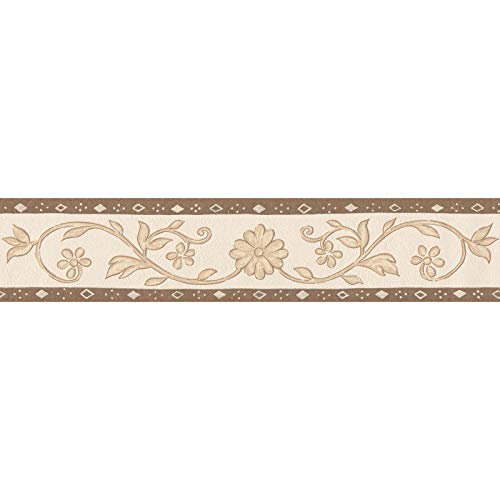 Landhaus Tapetenbordüre aus Papier und Vinyl | Blumen Tapeten Bordüre in Beige und Braun | Mediterrane Tapetenborte mit Raute für Küche und Flur Landhaus Tapetenbordüre aus Papier und Vinyl | Blumen Tapeten Bordüre in Beige und Braun | Mediterrane Tapetenborte mit Raute für Küche und Flur von BRICOFLOR