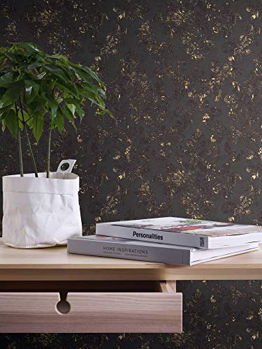 Moderne Ornamenttapete Black Gold | Vliestapete Barock Used Look | Tapete Schwarz Gold für Wohnzimmer und Schlafzimmer | Online kaufen! von BRICOFLOR