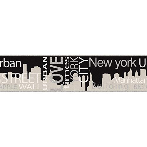 New York Tapetenbordüre modern | Schriftzug Tapeten Bordüre in Schwarz und Grau ideal für Küche und Jugendzimmer | Vlies Wandbordüre mit Vinyl New York Tapetenbordüre modern | Schriftzug Tapeten Bordüre in Schwarz und Grau ideal für Küche und Jugendzimmer | Vlies Wandbordüre mit Vinyl von BRICOFLOR