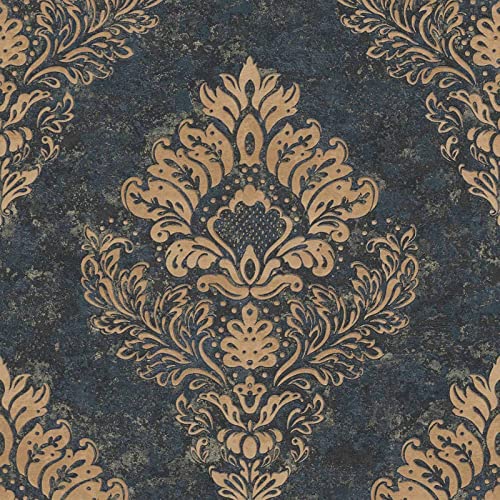 Ornament Tapete schwarz gold | Wohnzimmer und Esszimmer Vliestapete mit Barock Muster edel | Vlies Barocktapete in Anthrazit elegant | 10,05 x 0,53 m von BRICOFLOR