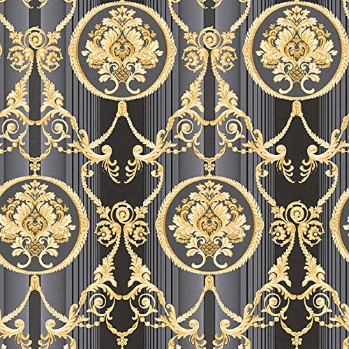 Ornament Vliestapete opulent | Barock Wandtapete schwarz gold für Esszimmer und Wohnzimmer | Elegante Tapete nostalgisch mit Vinyl von BRICOFLOR
