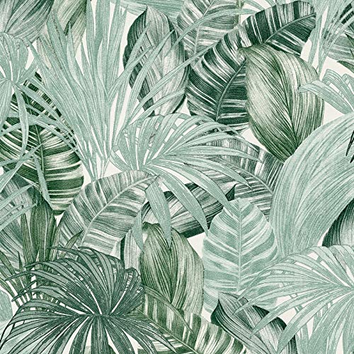 Palmen Tapete exotisch | Grüne Vliestapete mit Palmenblättern für Schlafzimmer und Wohnzimmer | Tropical Wandtapete mit Vinyl | Rolle (10,05 x 0,53 m) = 5,33 m² von BRICOFLOR