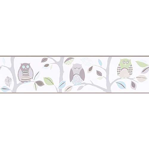 Pastell Tapeten Bordüre mit Eule | Kinderzimmer Tapetenbordüre selbstklebend | Vogel Tapete als Borte aus Vlies und Vinyl für Babyzimmer von BRICOFLOR