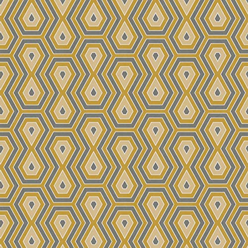 Retro Tapete in Gelb Grau | 70er Jahre Vliestapete in Senfgelb ideal für Wohnzimmer und Küche | Nostalgische Vlies Wandtapete geometrisch von BRICOFLOR