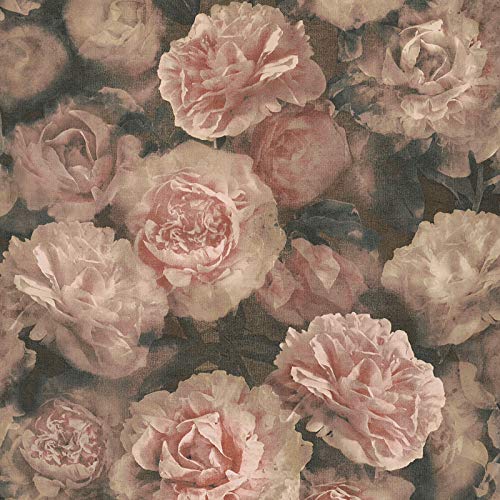 Rosen-Tapete Altrosa | Englische Tapete Pfingstrosen Blüten | Vliestapete Rosen Romantisch für Wohnzimmer, Schlafzimmer! von BRICOFLOR