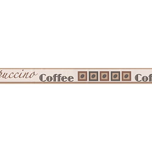 Schmale Tapetenbordüre für Küche | Kaffee Tapete mit Vinyl | Selbstklebende Tapeten Bordüre in Beige und Braun mit Keffeebohnen von BRICOFLOR