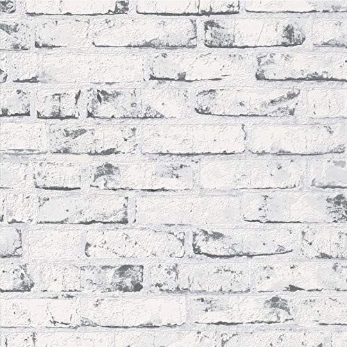 Steintapete in Weiß aus Vlies | Moderne Backstein Tapete im Industrial Style | Mauertapete ideal für Schlafzimmer und Küche von BRICOFLOR