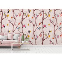 Tapete Vögel Mit Blättern Rosa Braun | Wald Zweige Vliestapete Äste Natur Florale Blumen Fototapete Tiere 2.80M X 1.59M Tapete Vögel Mit Blättern Rosa Braun | Wald Zweige Vliestapete Äste Natur Florale Blumen Fototapete Tiere 2.80M X 1.59M von BRICOFLOR