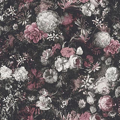 Vintage Tapete floral | Englische Vlies Blumentapete mit Pfingstrosen im Shabby Chic | Romantische Vliestapete mit Blumen und Schmetterling - 10,05 x 0,53 m von BRICOFLOR