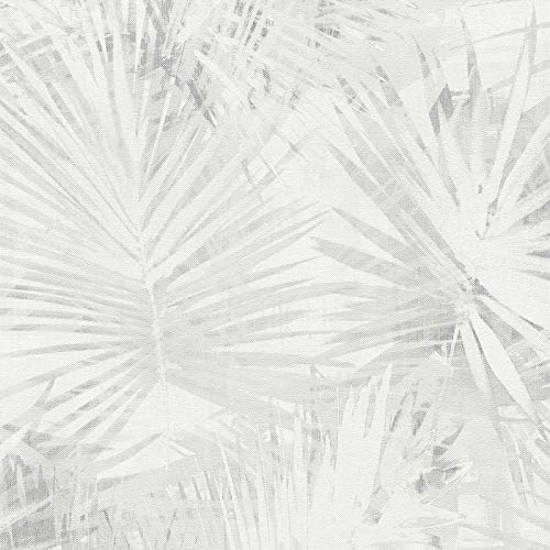 Vlies Palmentapete in Hellgrau | Graue Tapete mit Palmenblätter Design in Aquarell Optik | Farn Vliestapete mit Vinyl für Wohnzimmer und Schlafzimmer | Rolle (10,05 x 0,53 m) = 5,33 m² von BRICOFLOR