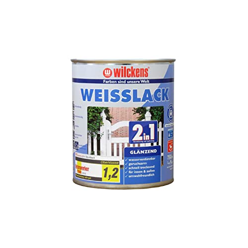 Wilckens Weißlack 2in1"Weiß glänzend" | Schnelltrocknende Dispersions-Lackfarbe für den Innen- und Außenbereich | 0,75 Liter von BRICOFLOR