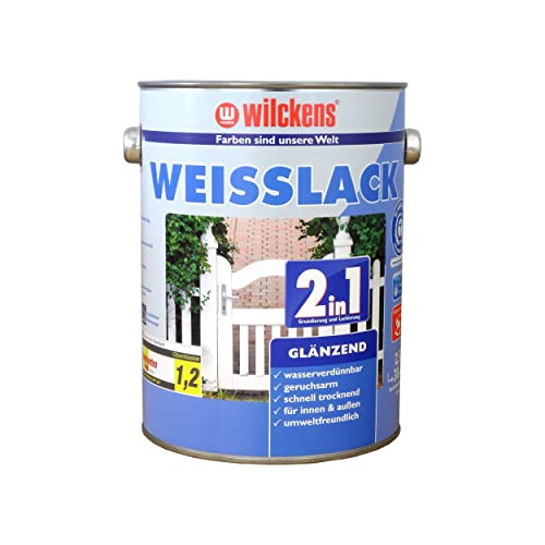 Wilckens Weißlack 2in1"Weiß glänzend" | Schnelltrocknende Dispersions-Lackfarbe für den Innen- und Außenbereich | 2,5 Liter von BRICOFLOR