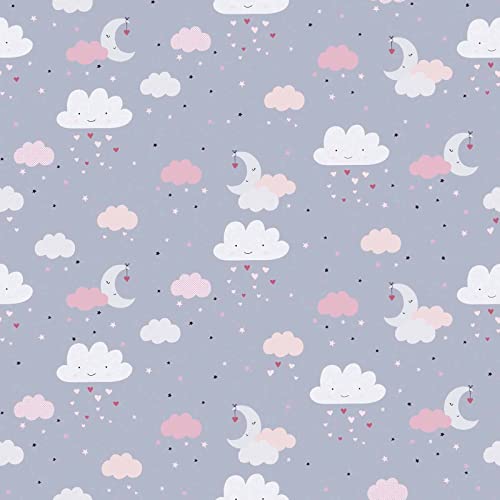 Wolken-Tapete Tapete Little Love 381251 38125-1 A.S. Création Tapete für Kinderzimmer | Grau Pink / Rosa | 10,05 x 0,53 m von BRICOFLOR