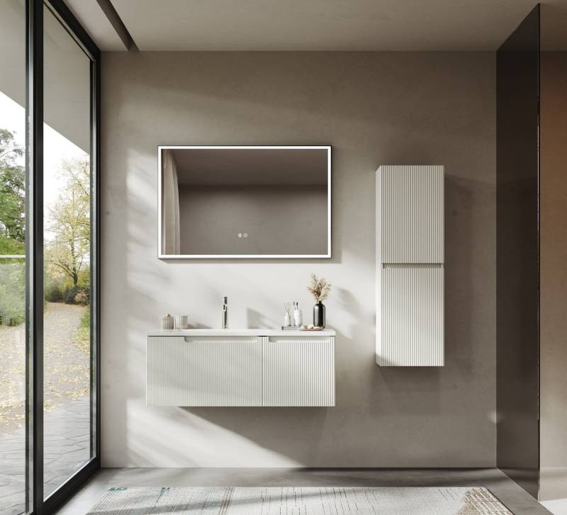 BRIDGE BENO Badmöbel-Set Wandhängender Badezimmer-Waschtisch mit Mineralguss-Waschbecken, Soft-Close Schubladen & Türen, 100cm von BRIDGE BENO