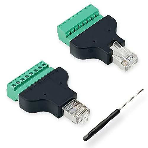 BRIEFCEC RJ45-Stecker auf Klemmenblock 8-poliger Adapter, Covvy CCTV/DVR-Ethernet-Anschluss RJ45-Buchse auf 8-poligen RJ45-Schraubstecker (2xStecker) von BRIEFCEC