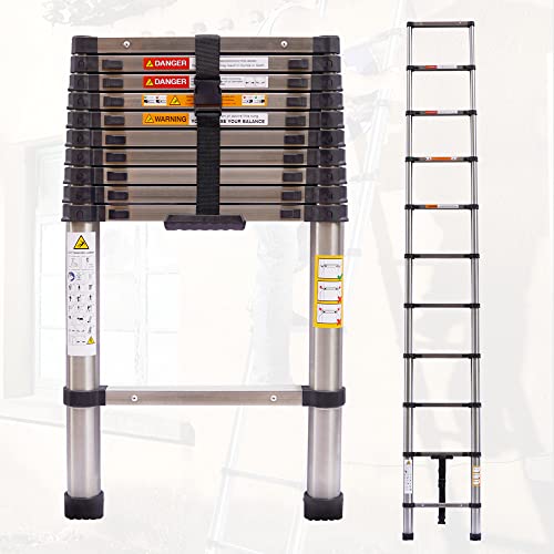 3,2 m/3,2 m Teleskopleiter, Mehrzweck-Teleskop-Verlängerungsleiter, leicht und tragbar, verstellbare 11-Stufenleiter, zum Dekorieren, Malen, Reinigen, Reparieren von BRIEFNESS