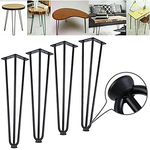 BRIEFNESS 4X Haarnadel Tischbeine, Hairpin Legs 41cm Schwarz Tischbeine Metall Tischgestell 3 Stangen Möbelfüße Tischkufen Haarnadelbeine für Kommode Couchtische Esstisch Schreibtisch Stizbank von BRIEFNESS