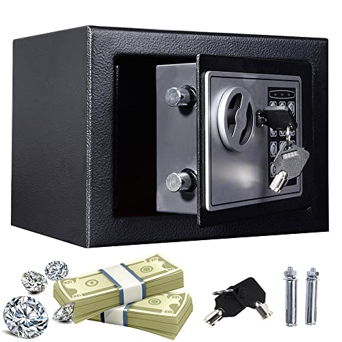 Safe Klein 4.6L Elektronischer Tresor, Möbeltresor mit Zahlenschloss und Schlüssel, Stahltresor mit Doppelbolzen Verriegelung, Boden Wandtresor Für Schmuck Bargeld Sicherheit (Schwarz) von BRIEFNESS