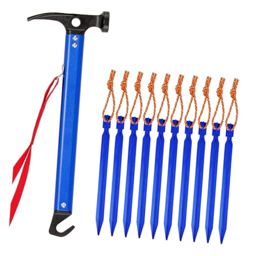 BRIGHTFUFU 11 Stück Teiliges Outdoor Camping Zelthering mit Leichtem Aluminiumhammer und Robusten Zeltnägeln Korrosionsbeständig Effizient für Harte Böden und Kletterzelte Einfach zu von BRIGHTFUFU