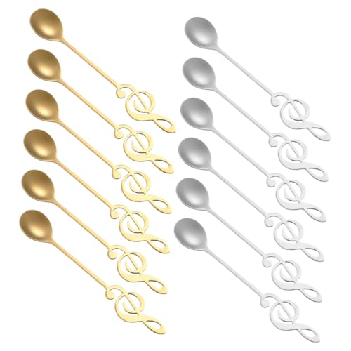 BRIGHTFUFU 12 Stück Teiliges Edelstahl Espressolöffel mit Kreativem Musiknoten design Lange Griffe Kleine Teelöffel zum Rühren von Kaffee Desserts und Eiscreme für Zuhause und Unterwegs von BRIGHTFUFU