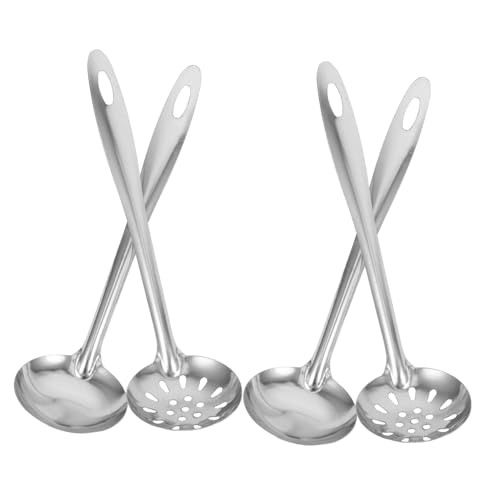 BRIGHTFUFU 4 Stück Teiliges Hot Pot Löffel Edelstahl Colander Spoon und Suppenkelle mit Langem Griff Rostfrei Spülmaschinenfest Praktisches Küchenzubehör für Zuhause und Restaurant von BRIGHTFUFU