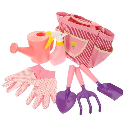 BRIGHTFUFU Gartenwerkzeug Teilig mit Handschuhen Gießkanne Sprühflasche Metallrechen Schaufel und Tragetasche Robustes Kindergartenspielzeug für Jungen und Mädchen zum Pflanzen und Buddeln von BRIGHTFUFU