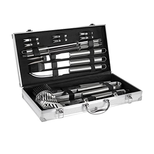 Mastercook – Professionelles Grillzubehör-Set aus Stahl mit Koffer, Zubehör-Set BBQ mit Zange, Gabeln, Spachtel und Bürsten, Koffer für Grillwerkzeuge von BRIGROS La voglia di fare