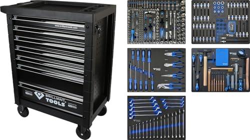 BRILLIANT TOOLS BT153347 Profi-Werkstattwagen mit 7 kugelgelagerten Schubladen (100 Prozent Auszug), mit 347 Premium-Werkzeugen in 5 Einlagen [powered by KS TOOLS] von BRILLIANT TOOLS