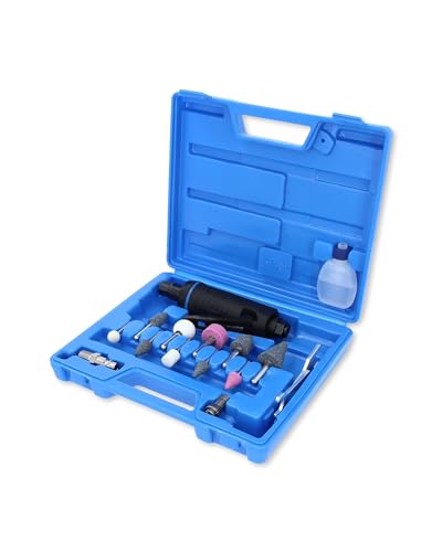 BRILLIANT TOOLS Mini Stabschleifer Druckluft Satz 15-tlg. BT160700 I Geradschleifer mit Drehzahl-Regulierung durch Regulierungsschraube I Mit 3 + 6mm Spannfutter von BRILLIANT TOOLS