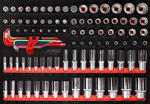 KS Tools 811.0099 1/4'' + 3/8'' + 1/2'' Steckschlüssel-Satz in Schaumstoffeinlage, 99-tlg, Zoll von BRILLIANT TOOLS