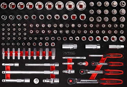 KS Tools 811.0139 1/4'' + 3/8'' + 1/2'' Steckschlüssel-Satz in Schaumstoffeinlage, 139-tlg von BRILLIANT TOOLS