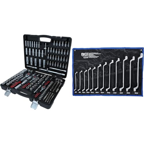 KS Tools 917.0795 1/4 Zoll + 3/8 Zoll + 1/2 Zoll Steckschlüssel-Satz | 195-tlg. & BGS 1214 | Doppel-Ringschlüssel-Satz | 12-tlg. | gekröpft | SW 6 x 7-30 x 32 mm | inkl. Tetron-Rolltasche | CV-Stahl von BRILLIANT TOOLS