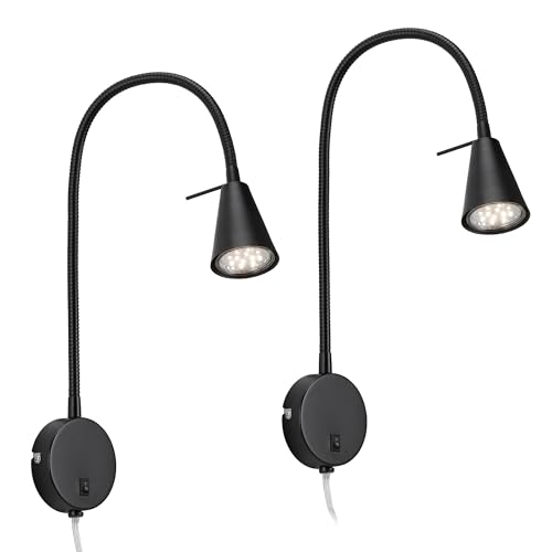 BRILONER - 2er-Set LED Leselampen mit Schalter am Gehäuse, schwenkbar, warmweißes Licht, Wandleuchte Innen, Wandlampe, Bettlampe, Lampe Bett, Leselicht, Nachttischlampe, 45 x 8 x 20,5 cm, Schwarz von BRILONER