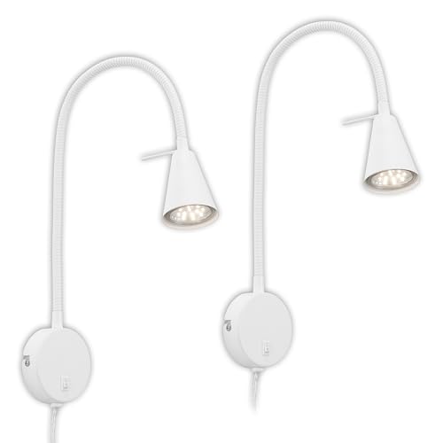 BRILONER - 2er-Set LED Leselampen mit Schalter am Gehäuse, schwenkbar, warmweißes Licht, Wandleuchte Innen, Wandlampe, Bettlampe, Lampe Bett, Leselicht, Nachttischlampe, 45 x 8 x 20,5 cm, Weiß von BRILONER