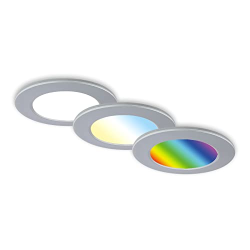 BRILONER - 3er Set Bad Einbaustrahler LED mit Fernbedienung, einstellbar von warmweiß bis kaltweiß, buntes RGB+W Licht, LED Spot, Deckenspots, LED Spots, Einbauleuchten, 92x45 mm, Chrom-Matt von BRILONER