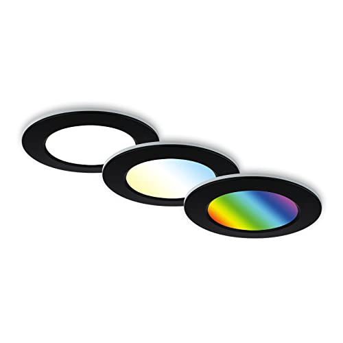 BRILONER - 3er Set Bad Einbaustrahler LED mit Fernbedienung, einstellbar von warmweiß bis kaltweiß, buntes RGB+W Licht, LED Spot, Deckenspots, Spots, Einbauleuchten, 92x45 mm, Schwarz von BRILONER