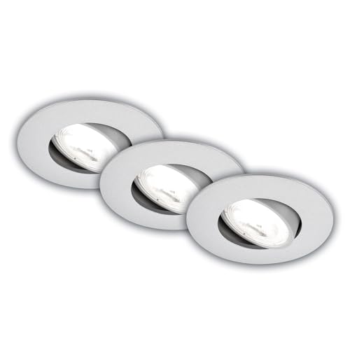 BRILONER - 3er Set EEK A LED Einbaustrahler 230V schwenkbar, je 2W bei 360lm und 50.000h Licht, neutralweißes Licht, LED Spot, flach, Deckenspots, Einbauleuchten, 68mm, 90x24mm (DxH), Chrom-Matt von BRILONER